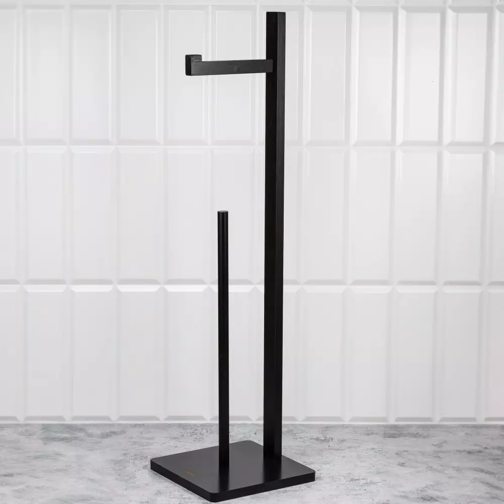 Suport hartie igienica vertical, bambus natural si otel negru, capacitate 5 role (KH-1749) [3]