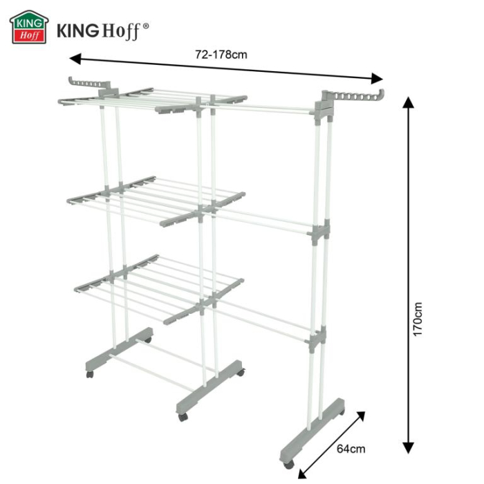 Suport pliabil pentru uscare rufe, 3 niveluri, extensibil, cu 6 roti (KH-2044) [9]