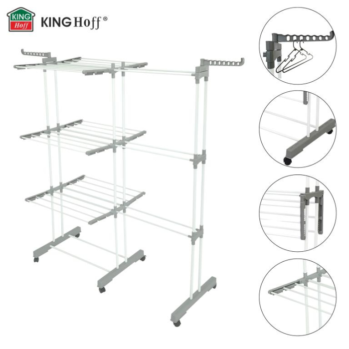 Suport pliabil pentru uscare rufe, 3 niveluri, extensibil, cu 6 roti (KH-2044) [5]