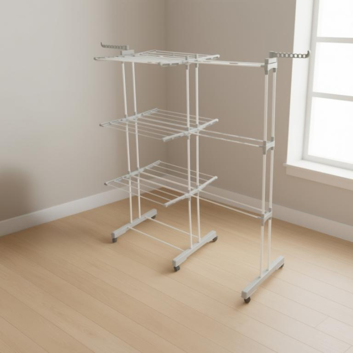 Suport pliabil pentru uscare rufe, 3 niveluri, extensibil, cu 6 roti (KH-2044) [14]