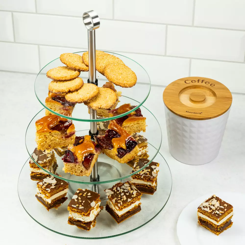 Suport prajituri si desert, 3 niveluri, sticla securizata si otel, diametru 30x25x20cm (KH-4016) [2]