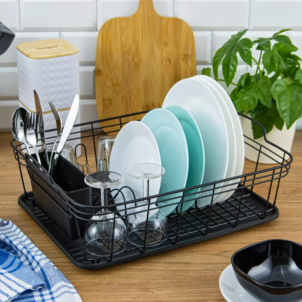 Suport pentru uscare vase bucatarie, cadru metalic, tava scurgere inclusa (KH-1354) [3]
