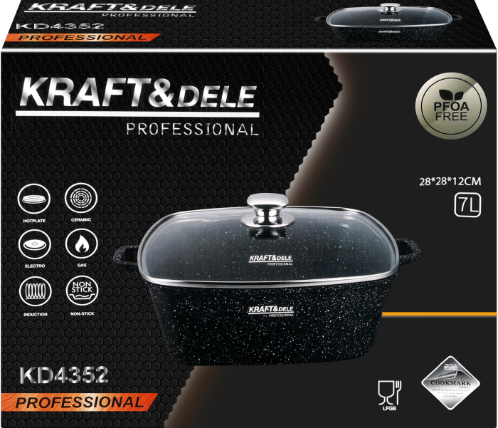 Tigaie adanca 7L antiaderenta, 28 x 28 x 12 cm, cu capac, pentru inductie/gaz/electric (KD4352) [12]