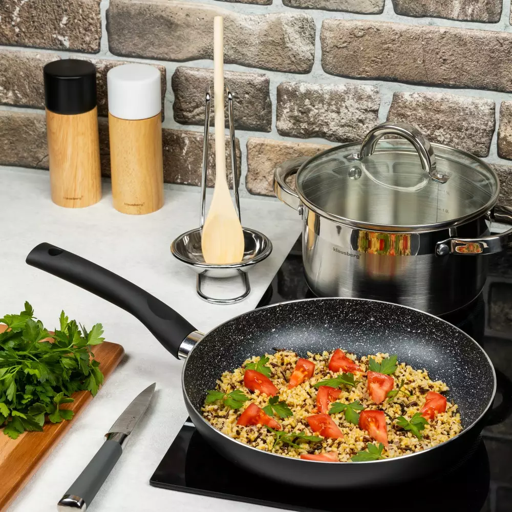 Tigaie aluminiu cu invelis marmura neagra 18 cm (KH-3978) [5]