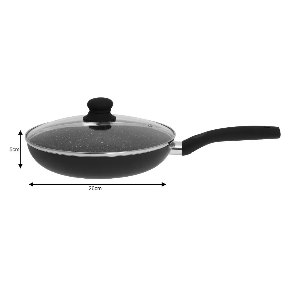 Tigaie cu capac din aluminiu si invelis marmura neagra 26 cm (KH-3958) [2]