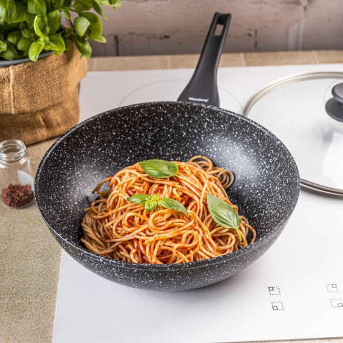 Tigaie wok 28 cm 3.9L cu capac din sticla si coating marmura antiaderent (KB-7990) [8]