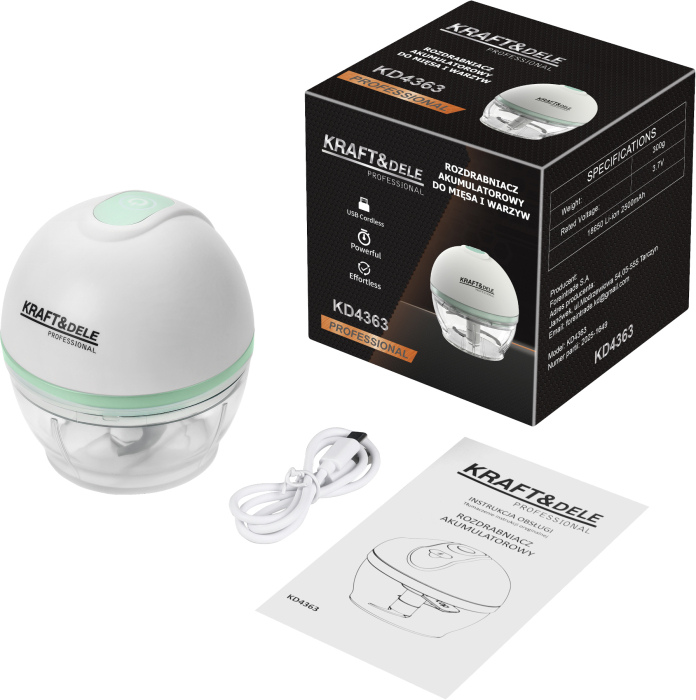 Tocator electric fara fir 150 ml cu 3 lame din inox si acumulator 2500 mAh (KD4363) [9]