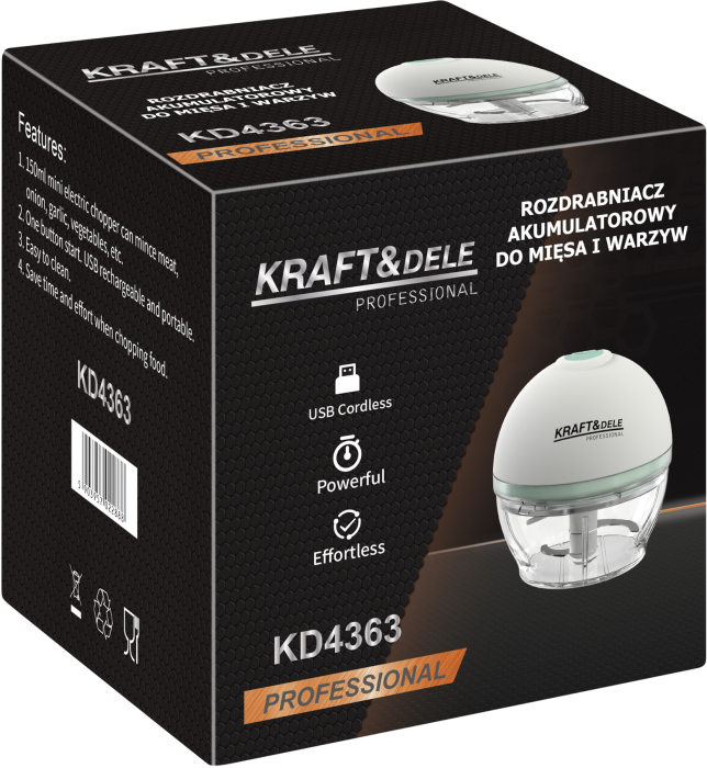 Tocator electric fara fir 150 ml cu 3 lame din inox si acumulator 2500 mAh (KD4363) [11]