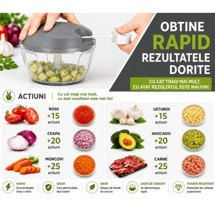 Tocator manual de legume cu sfoara, 500 ml, 3 lame din inox (AAA347) [8]