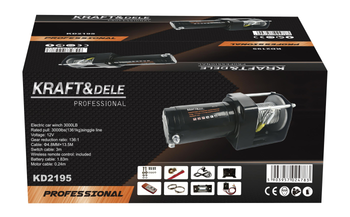 Troliu electric auto 12V 1500W cu forta de tractare 1361 kg si telecomanda wireless (KD2195) [14]