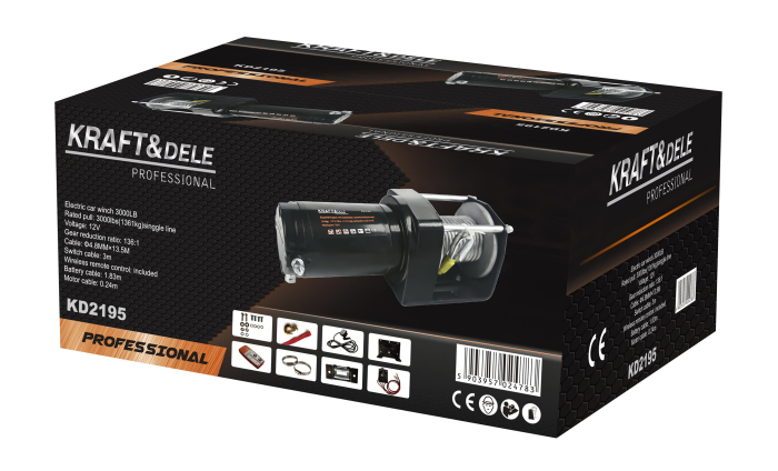 Troliu electric auto 12V 1500W cu forta de tractare 1361 kg si telecomanda wireless (KD2195) [13]