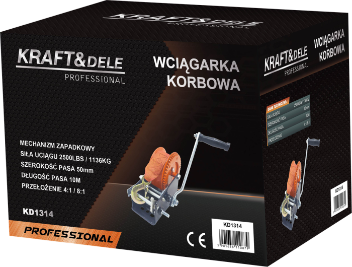 Troliu manual 1150kg 2500lbs cu chinga 10m (KD1314) [12]