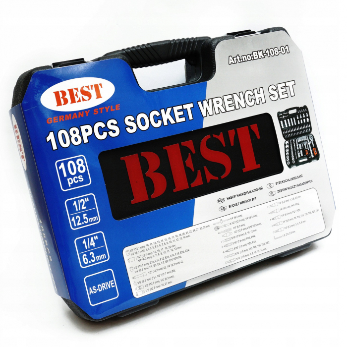 Trusa chei scule 108 piese, tubulare lungi capate surubelnita E torx (BK-108-01) [4]