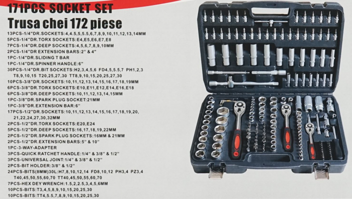 Trusa chei scule 172 piese, tubulare lungi capate surubelnita E torx DISEU03 (BK77519) [2]