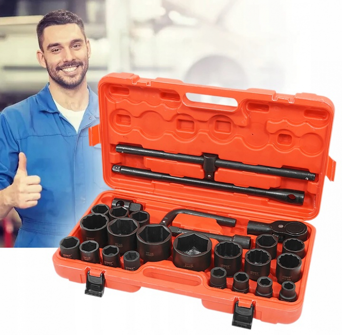 Trusa chei tubulare 26 piese 21-65mm hexagonale si  bihexagonale 12 colturi de forta 3 4 și 1 tol (V39473) [11]