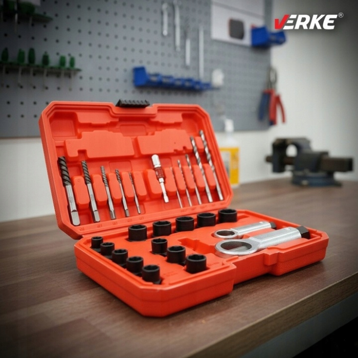 Trusa complet extras suruburi rupte burghie extractoare cu filet invers spart piulite deteriorate 26piese (V86486) [13]