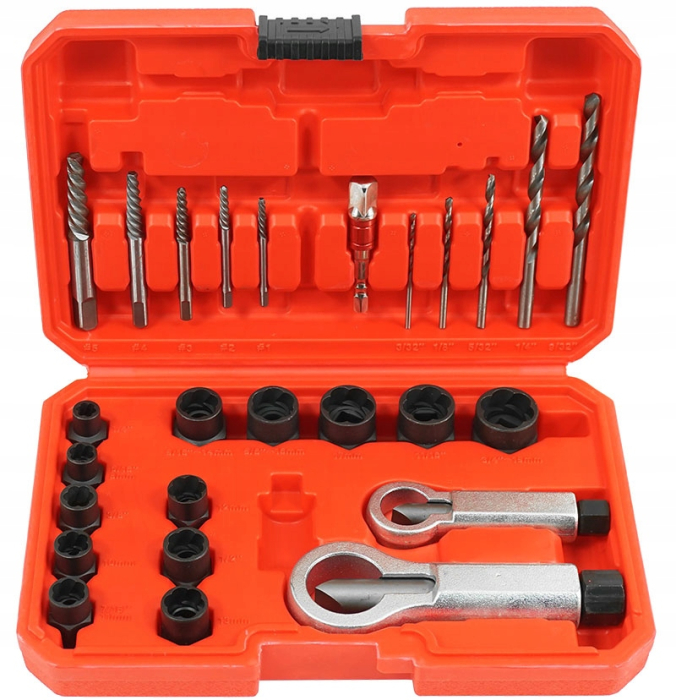 Trusa complet extras suruburi rupte burghie extractoare cu filet invers spart piulite deteriorate 26piese (V86486) [3]