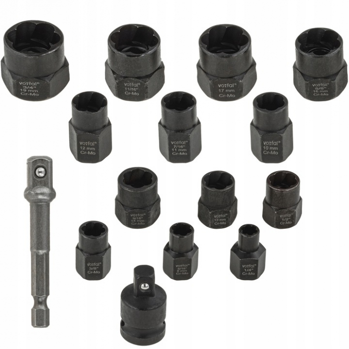 Trusa set chei 10-19mm extragere suruburi piulite deteriorate 15 piese (VRF08085-1) [2]