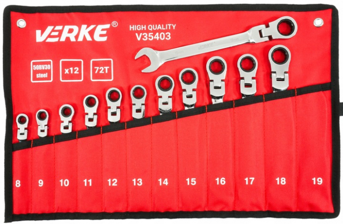 Trusa set chei combinate cu clichet articulate 8-19mm 12piese, cap flexibil (V35403) [1]