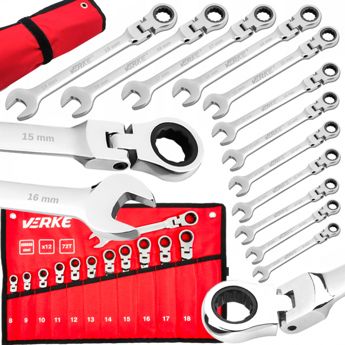 Trusa set chei combinate cu clichet articulate 8-19mm 12piese, cap flexibil (V35403) [6]