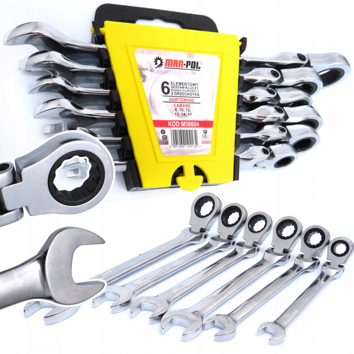 Trusa set chei combinate cu clichet articulate 8-19mm 6piese, cap flexibil (M58604) [1]