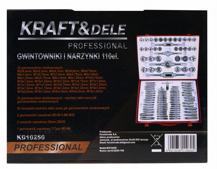 Trusa set tarozi si filiere 110 piese M2 - M14 M16 M18 (KD10250) [9]