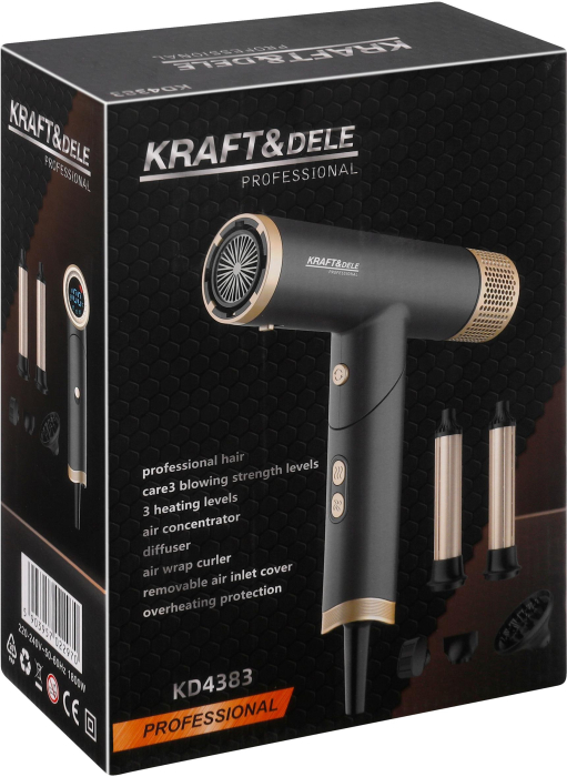 Uscator par 2200W afisaj LED 3 viteze 3 temperaturi difuzor concentrator accesorii ondulare (KD4383) [17]