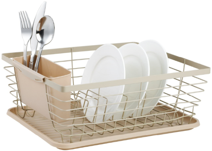 Uscator vase din metal si plastic cu tava si suport tacamuri bej (KH-1838) [2]