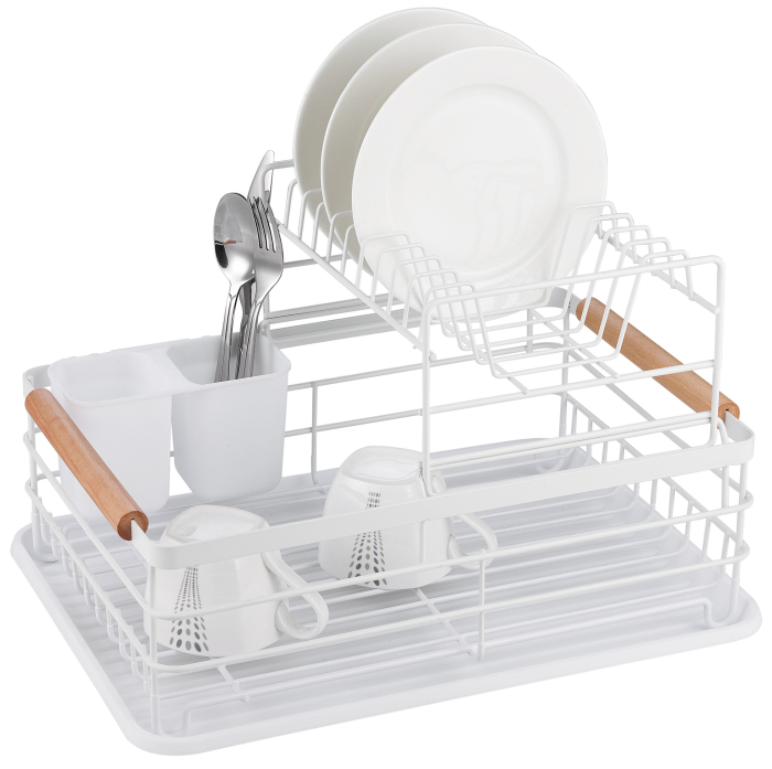 Uscator vase etajat din metal si plastic cu manere lemn alb (KH-1798) [2]