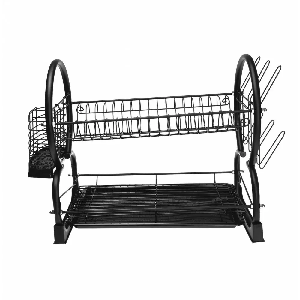 Uscator vase metalic cu doua niveluri tava si suport tacamuri negru (KH-1500) [2]