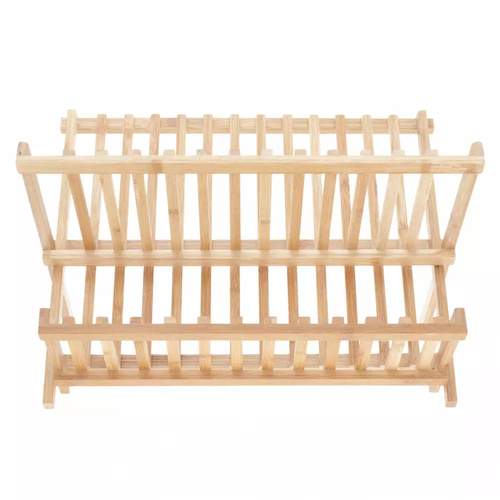 Uscator vase pliabil din lemn bambus natural cu doua niveluri (KH-1631) [3]