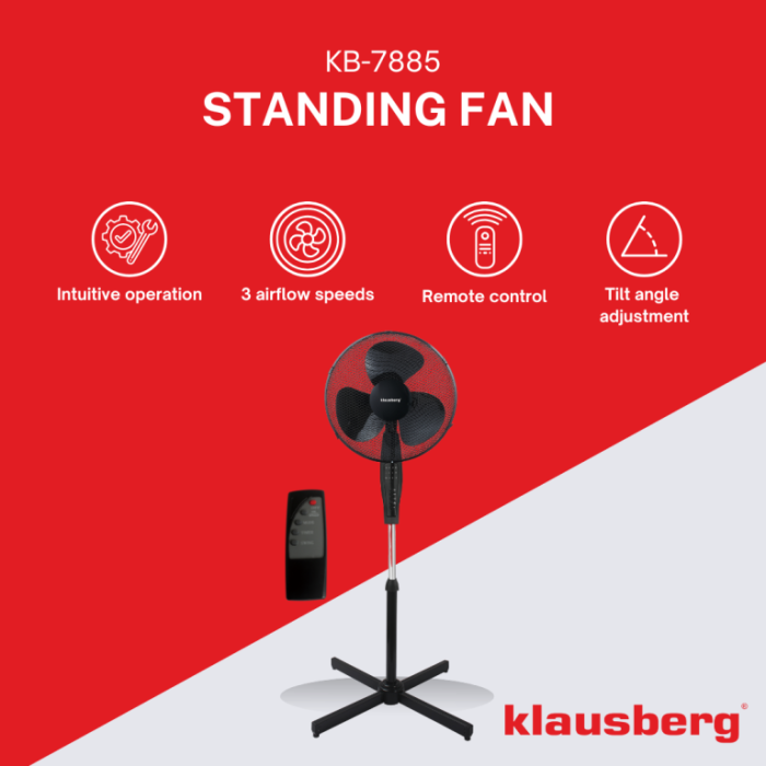 Ventilator cu picior si telecomanda temporizator, 41cm, 50W, 3 viteze negru (KB-7885) [10]