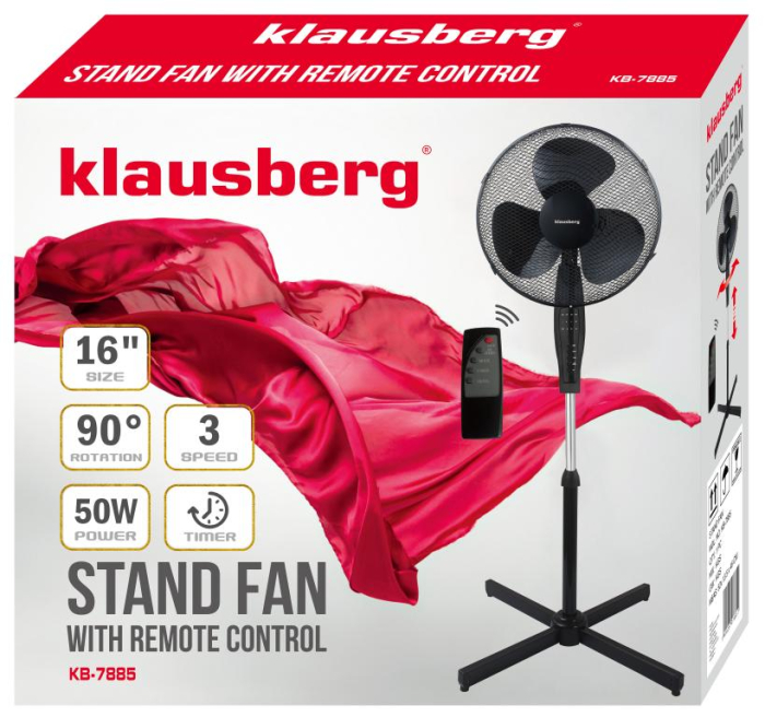 Ventilator cu picior si telecomanda temporizator, 41cm, 50W, 3 viteze negru (KB-7885) [12]