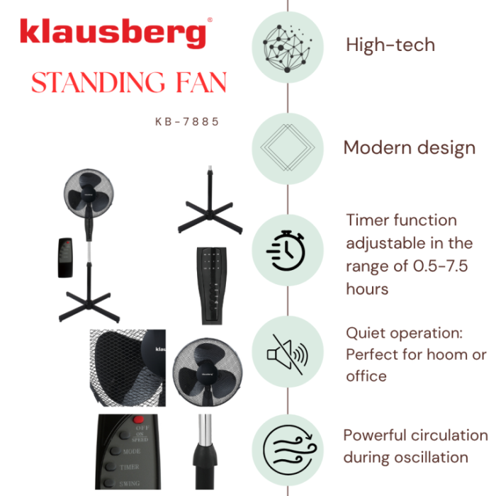 Ventilator cu picior si telecomanda temporizator, 41cm, 50W, 3 viteze negru (KB-7885) [11]