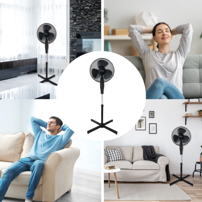 Ventilator cu picior si telecomanda temporizator, 41cm, 50W, 3 viteze negru (KB-7885) [8]