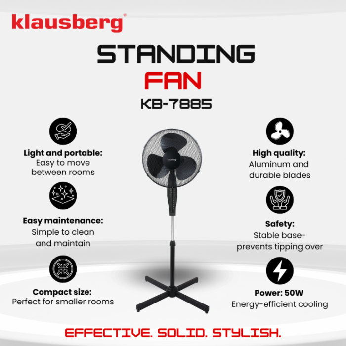 Ventilator cu picior si telecomanda temporizator, 41cm, 50W, 3 viteze negru (KB-7885) [3]