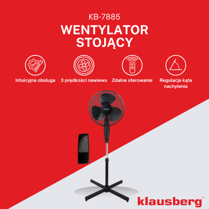 Ventilator cu picior si telecomanda temporizator, 41cm, 50W, 3 viteze negru (KB-7885) [6]