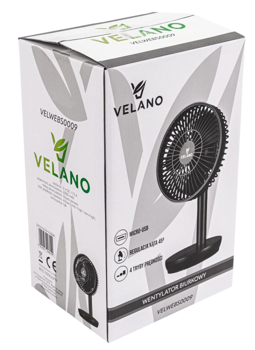 Ventilator de birou cu acumulator Velano 2000mAh 4 viteze USB (VELWEBS0009) [16]
