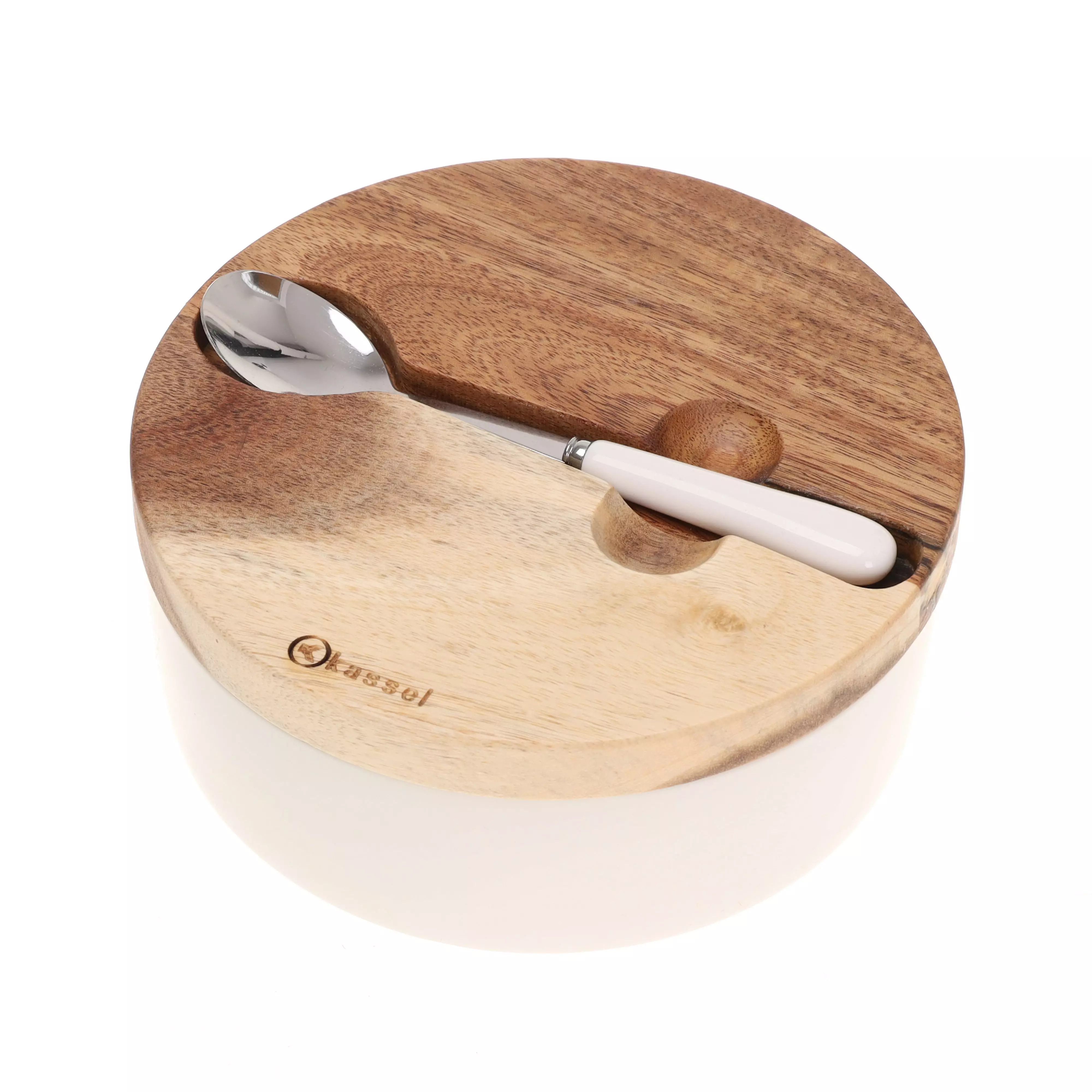 Zaharnita portelan cu capac lemn salcam + lingurita otel inoxidabil (93557) [3]