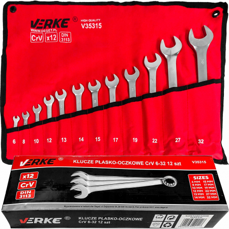 Chei combinate/inelare/cu clichet - Set 12 chei fixe combinate 6-32mm 12bucati piese Chrome-Vanadium Cr-V (V35315)