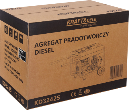 Generator diesel trifazat 8kW, 230V/400V, pornire electrica, cadru metalic cu roti (KD3245) [30]