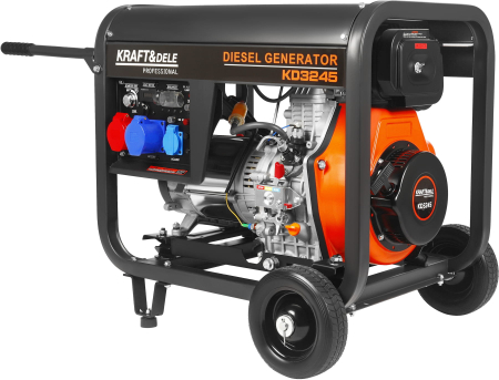Generatoare / motoare benzina - Generator diesel trifazat 8kW, 230V/400V, pornire electrica, cadru metalic cu roti (KD3245)