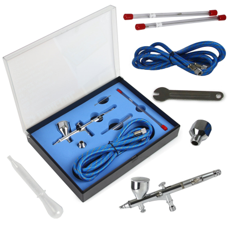 Aerograf profesional cu 3 duze 0.2/0.3/0.5 mm, alimentare gravitationala (M80665) [1]