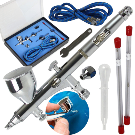 Altele - Aerograf profesional cu 3 duze 0.2/0.3/0.5 mm, alimentare gravitationala (M80665)