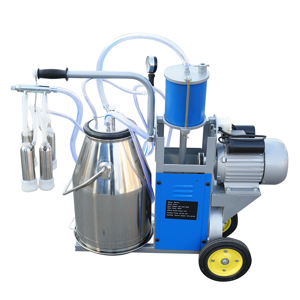 Ferma - Aparat de muls vaci 1 post 550W, 220V bidon inox 25L, grup de muls cu 4 mansoane, presiune vid 45-50 kPa, pulsatii 60-80 cpm (DISPL10)