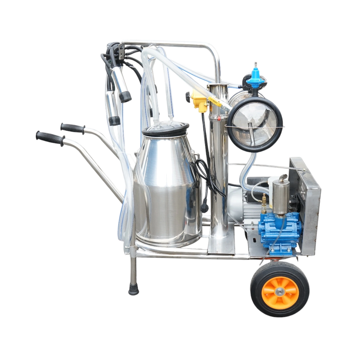 Aparat de muls vaci 1 post 750W, 220V bidon inox 25L, grup de muls cu 4 mansoane, presiune vid 40-50 kPa, pulsatii 60-80 cpm (DISPL04) [1]
