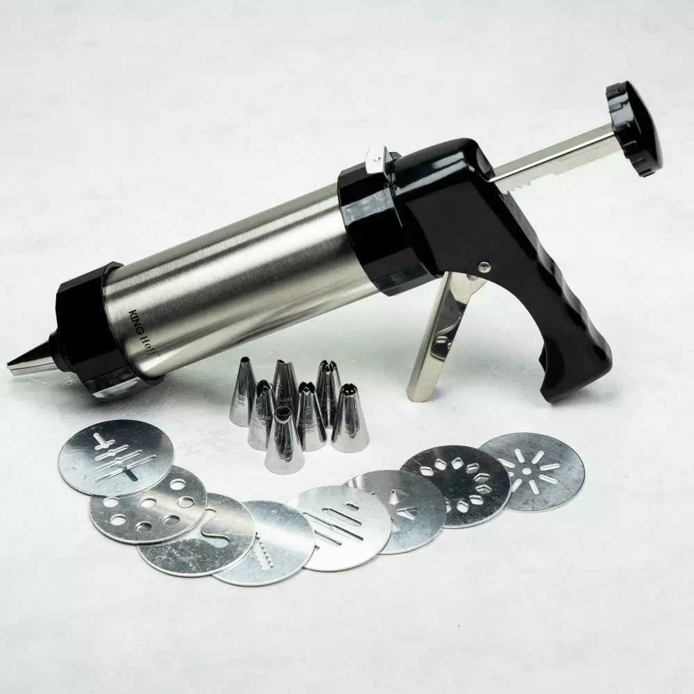 Ustensile bucatarie - Aparat pentru facut biscuiti si ornat din inox cu accesorii (KH-1363)