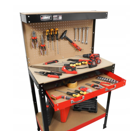 Banc de lucru metalic cu dulap extensibil, panou perforat si 10 carlige pentru scule (V83271) [3]