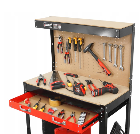 Banc de lucru metalic cu dulap extensibil, panou perforat si 10 carlige pentru scule (V83271) [2]