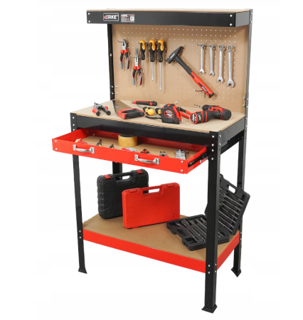 Banc de lucru metalic cu dulap extensibil, panou perforat si 10 carlige pentru scule (V83271) [10]